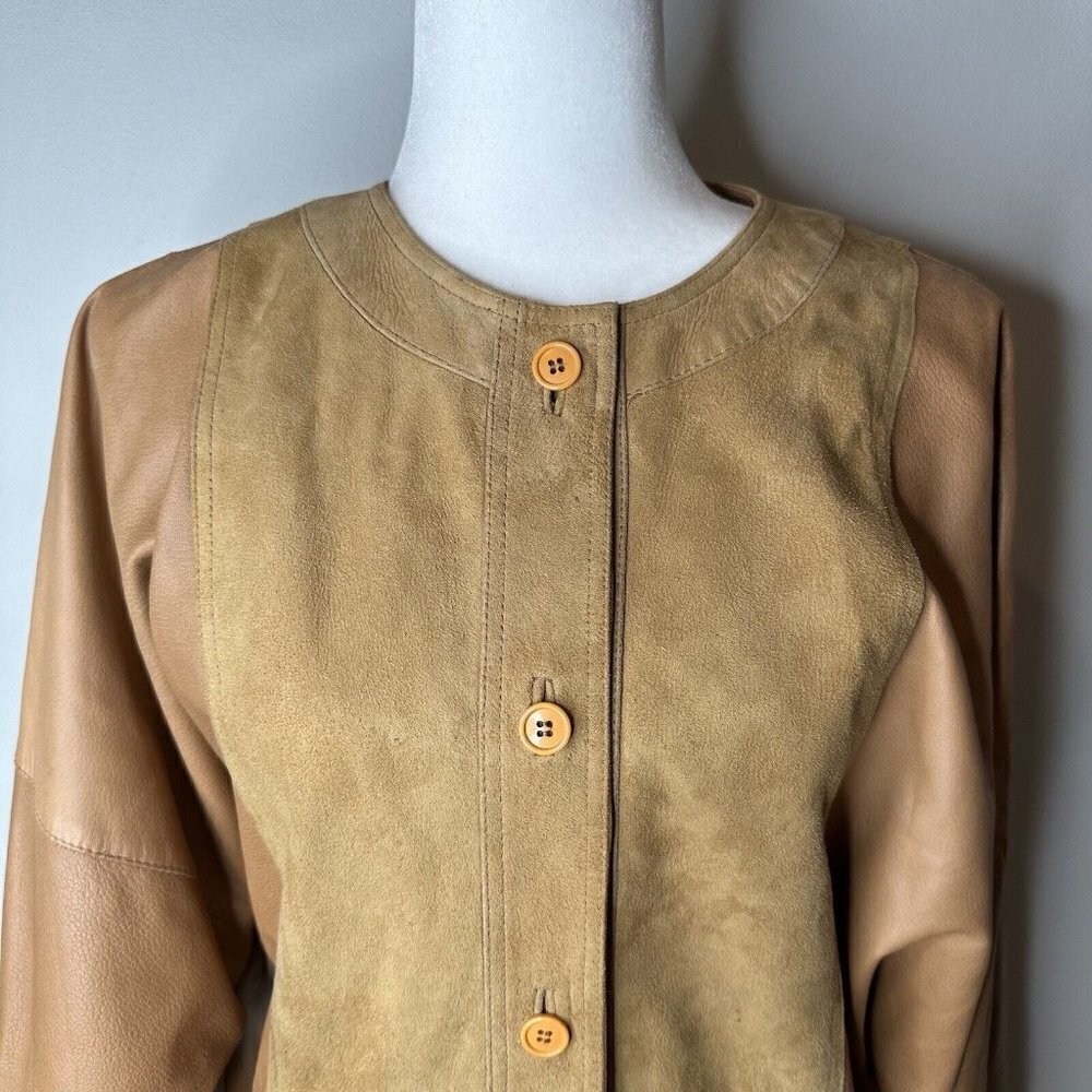 El Corte Ingles Donci Women's Camel Beige Tan Blazer Jacket 12 (42) Leather‎ - Picture 2 of 16